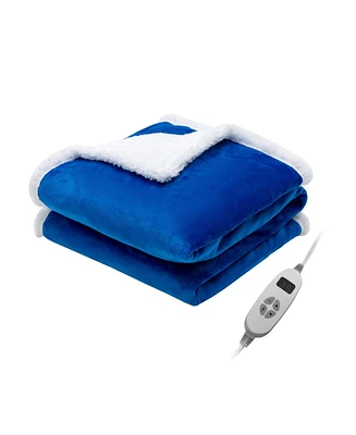 Slickblue Electric Heated Blanket Throw Reversible Flannel and Sherpa