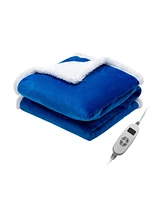 Slickblue Electric Heated Blanket Throw Reversible Flannel and Sherpa