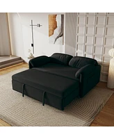 Simplie Fun 54 Inch Velvet Sofa Sofa Bed Dual Purpose Living Room Retractable Bed Black Sofa