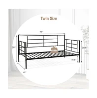 Twin Size Metal Daybed Sofa Bed Frame with Armrests and Backrest