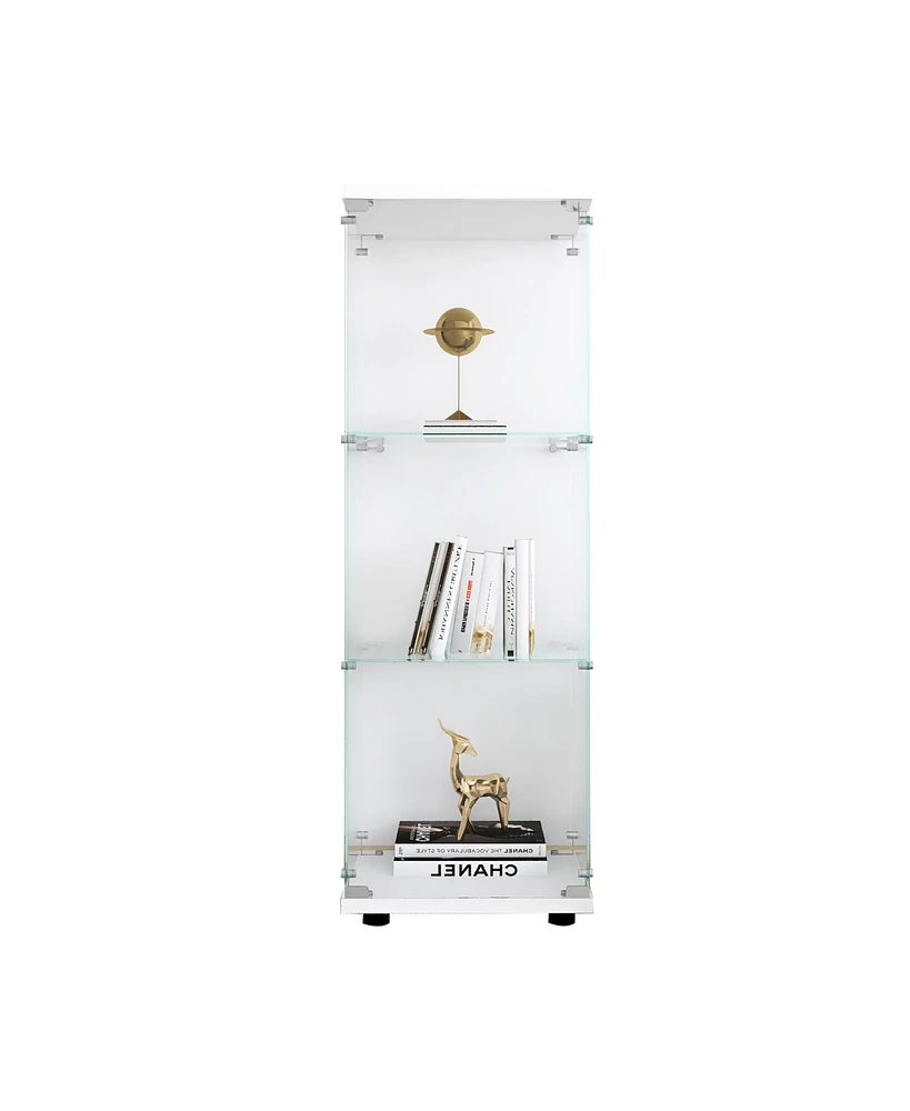 Simplie Fun White Glass Display Cabinet with 3 Shelves