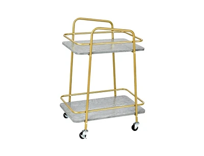 Slickblue 2-tier Kitchen Rolling Cart with Steel Frame and Lockable Casters-Grey