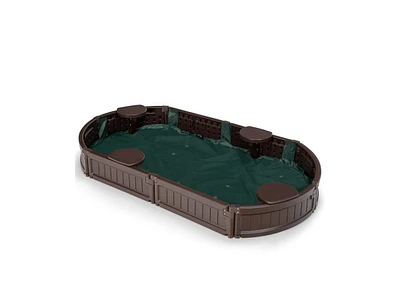 Slickblue 6 Feet Kids Oval Sandbox with Built-in Corner Seat and Bottom Liner-Brown