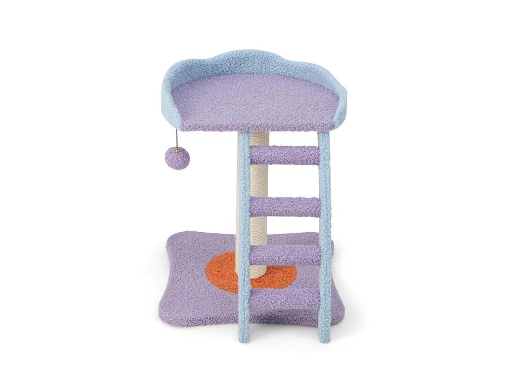 Slickblue 19 Inch Mohair Plush Cat Tree with Ladder and Jingling Ball-Purple