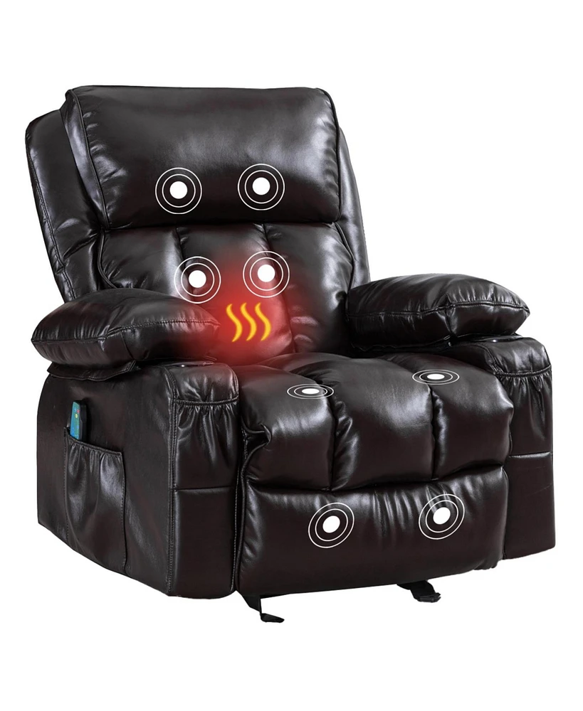 Streamdale Furniture Recliner Chair Heating Massage For Living Room With Rocking Function And Side Pocket(Brown)