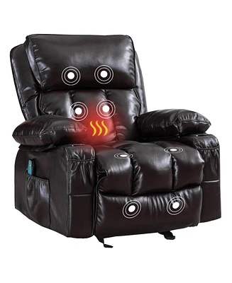 Simplie Fun Recliner Chair Heating Massage For Living Room With Rocking Function And Side Pocket(Brown)