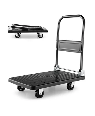 Slickblue Folding Push Cart Dolly with Swivel Wheels and Non-Slip Loading Area-28 x 19 inches