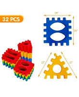 Slickblue 32 Pieces Big Waffle Block Set Kids Educational Stacking Building Toy