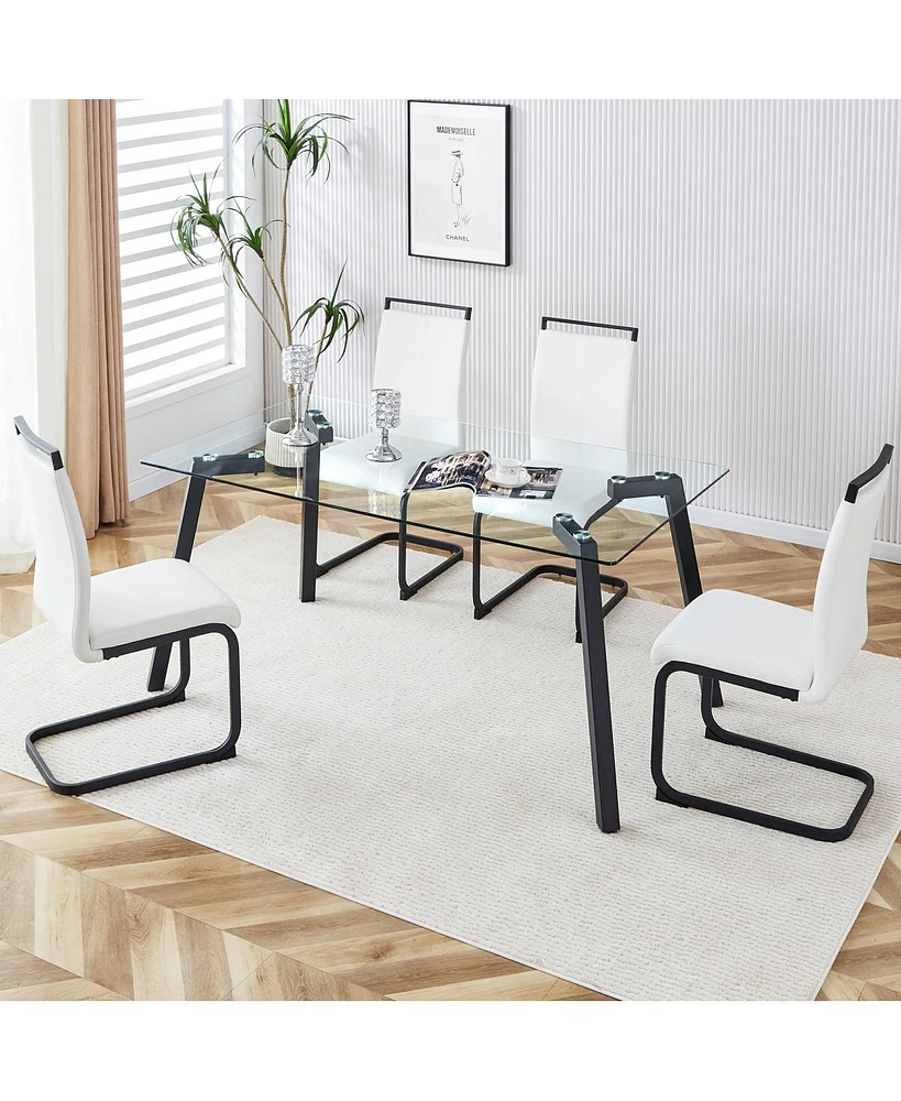 Simplie Fun Rectangular Glass Dining Set with 4 Chairs