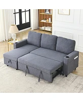 Linen L-Shaped Reversible Sofa Bed for Tight Spaces