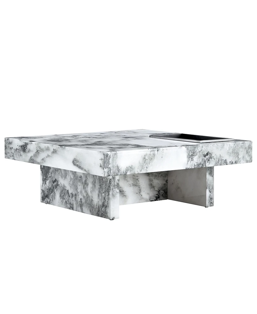 Simplie Fun Elegant Black and White Marble Coffee Table 31.4" Square