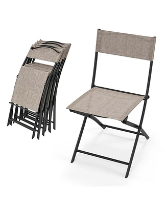 Costway Patio Folding Chairs Set of 4 Portable Lightweight Camping Chair Breathable Seat