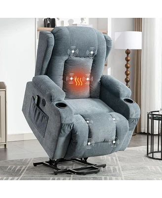 Simplie Fun Blue Power Lift Recliner with Heat, Massage & Usb