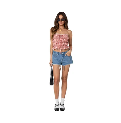 Edikted Women's Fern Mid Rise Denim Shorts