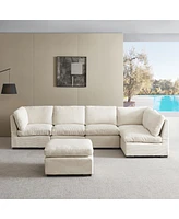 Luxury Convertible Corduroy Sectional Sofa in Beige