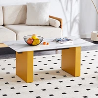 Glass Top Coffee and Dining Table Set with Golden Columns