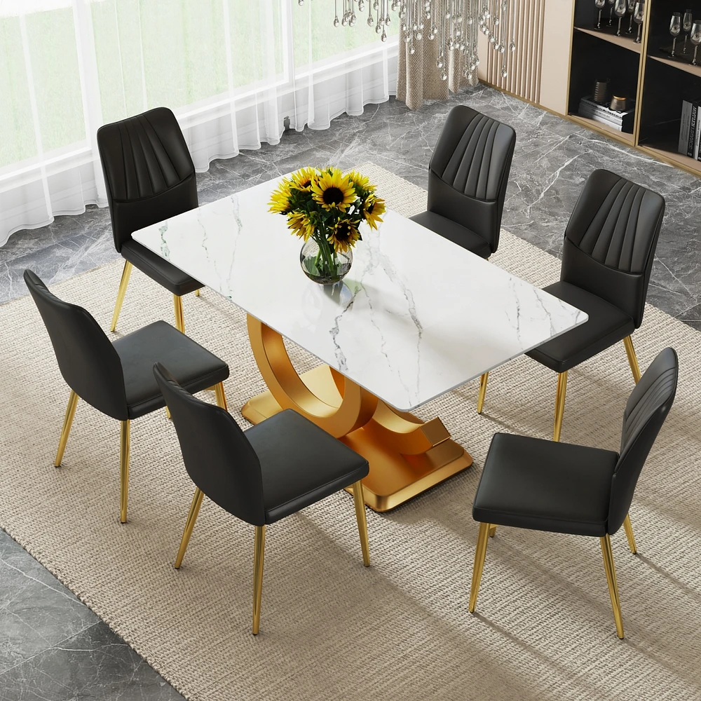 Simplie Fun Rectangular dining table with 6 modern chairs