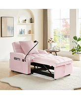 Streamdale Furniture Convertible 3-In-1 Sofa Bed, Pink, Multi-Pockets