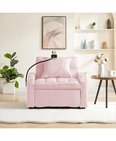 Streamdale Furniture Convertible 3-In-1 Sofa Bed, Pink, Multi-Pockets