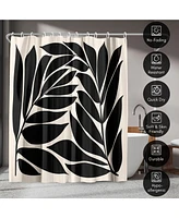 Americanflat 71x74 Floral Shower Curtain - Black Seagrass Shapes by Modern Tropical