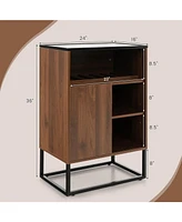 Sugift Wine Storage Cabinet Buffet Sideboard with Adjustable Shelf and Sliding Door