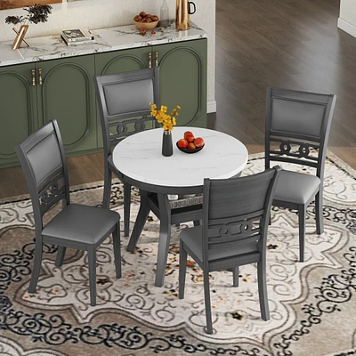 Simplie Fun 5-Piece Faux Marble Dining Set Grey