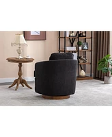 Streamdale Furniture Boucle Fabric Swivel Accent Chair With Soild Wood Round Brown Base Leg