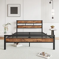 Rustic Wood Headboard Platform Bed Frame