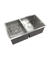 Mondawe Undermount 33-in x 19-in Brushed Stainless Steel Double Bowl Kitchen Sink