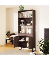 Streamdale Furniture 75.9" Modern Bookshelf with Led Lighting and Storage