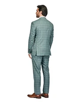 Gino Vitale Men's 3 Piece Slim Fit Green Plaid Suit