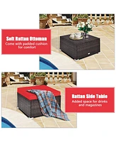 Sugift 4 Pcs Ottoman Garden Deck Patio Rattan Wicker Furniture Set Cushioned Sofa