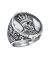 Bling Jewelry Statement Eagle Head Liberty 1937 Coin Novelty as Men's Biker Gothic Crown Skull Ring Oxidized Sterling Silver