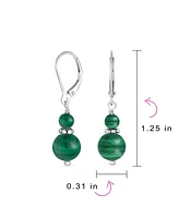 Bling Jewelry Dark Green Natural Malachite Bali Edged Beaded Rondel Separator Double Ball Round Drop Dangle Earrings Sterling Silver Lever back