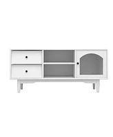 Simplie Fun Living Room Tv Stand With Drawers And Open Shelves, A Cabinet With Glass Doors