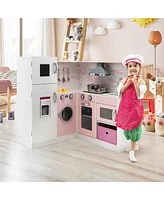 Sugift Corner Play Kitchen Wooden Toy Set with Sound and Light