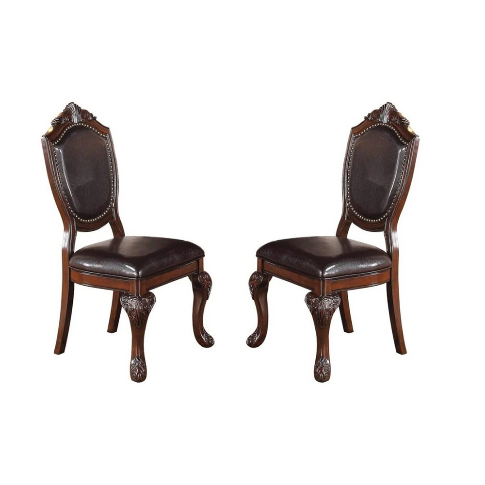 Simplie Fun Royal Majestic Formal Set Of 2 Side Chairs Brown Rubberwood Dining Room Furniture