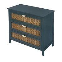 3 Drawer Cabinet, Natural Rattan, American Furniture, Suitable For Bedroom, Living Room, Study