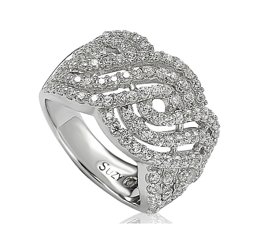 Suzy Levian New York Sterling Silver Cubic Zirconia Wave Ring