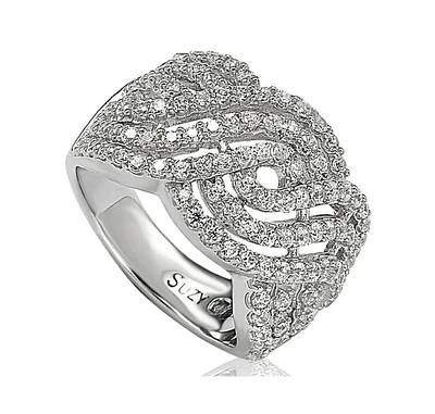 Suzy Levian New York Sterling Silver Cubic Zirconia Wave Ring