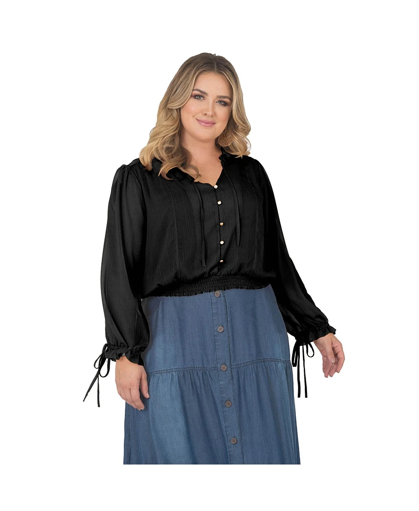 Standards & Practices Plus Long Bishop Tie Sleeve Chiffon Blouse