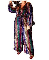 Eloquii Women's Multicolor Stripe Sequin Jumpsuit