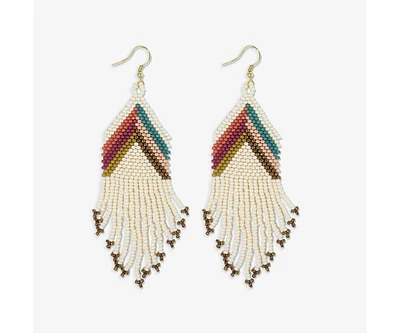 Ink + Alloy Elise Chevron Beaded Fringe Earrings Muted Rainbow