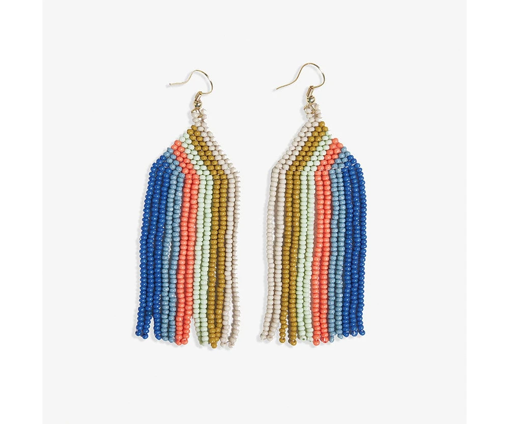 Ink + Alloy Coastal Vertical Stripe Fringe Earring 3.25"