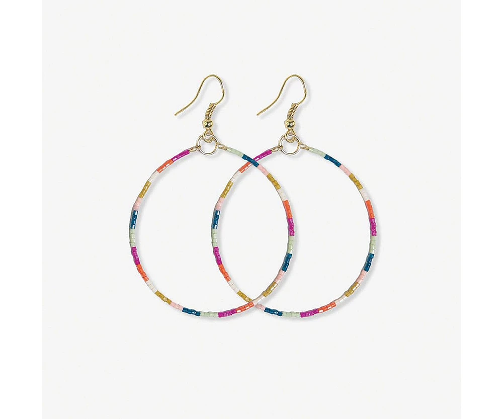 Ink + Alloy Rainbow Thin Color Block Luxe Bead Dangle Hoop Earring 2.5"