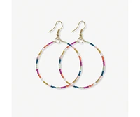 Ink + Alloy Rainbow Thin Color Block Luxe Bead Dangle Hoop Earring 2.5"