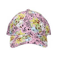 Pokemon Men's Anime Characters All Over Print Pink Snapback