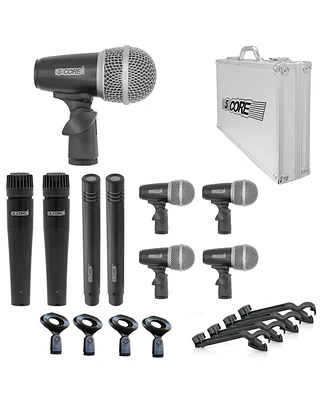 5 Core 9 Piece Drum Microphone Kit Wired Dynamic Xlr Mics Kick Bass Tom Snare Instrument and Cymbals Microphones Set for Drummers Includes Clip Insert