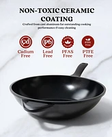 Alva Energy Nonstick Ceramic Wok Pan with Helper Handle, Pfas, Pfoa & Ptfe Free, Compatible with All Stove Top & Induction Ready, Stay-Cool Handle & S