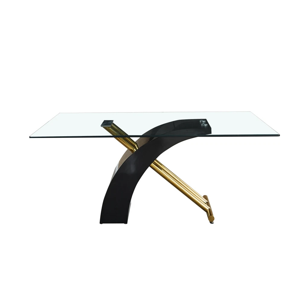Rectangular Glass Top Dining Table, Modern Design Rectangular Room Table For Home (Black Or White)